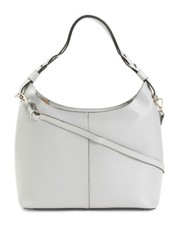 Nwt Via Victoria Gray Blue Italian Leather Zip Hobo Handbag 