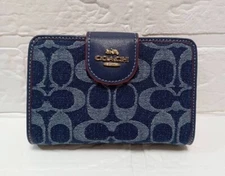 Coach Bifold Wallet & Card Holder Signature Navy Denim Outlet New Japan