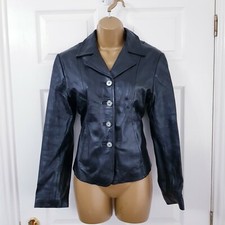 Freeman’s Genuine Leather Short Single Button Jacket Size 10 Black Vintage