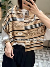 Sallys 70% Cashmere & 30% Silk Wrap Scarf Horses Print Double Face Shawl 135cm