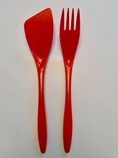 Pair Vintage Rosti Mepal Red Melamine Salad Servers Made in Denmark by Hutzler