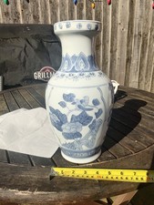 Vintage 12 inch Blue and White Porcelain Vase Birds and flower great condition