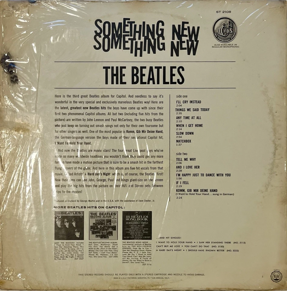 The Beatles “SOMETHING NEW” Lp 1964 ST-2108 Stereo Shrink Wrap Scranton Pa Press Foto 2 de 4