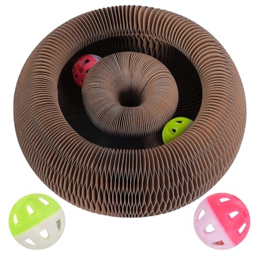 Griffoir magique pour chat pliable avec circuit de balle interactive intégré