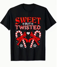 Men's Funny Sweet & Twisted Candy Cane Christmas T-Shirt Unisex Black Casual Tee