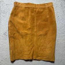 Vintage Brown Suede Leather Pencil Skirt Minimalist 90s Classic Midi Size 28/29