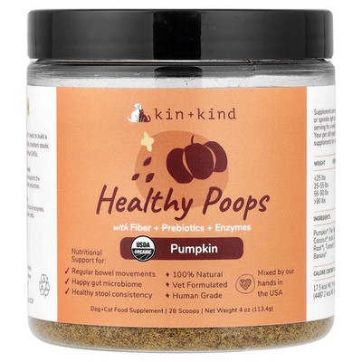 Healthy Poops with Fiber + Prebiotics + Enzymes, For Dogs & Cats, Pumpkin, 4 oz