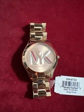 Michael Kors Slim Runway Pave Crystals Watch, MK Logo Dial, Rose Gold Band