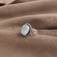 Aqua Chalcedony Gemstone 925 Sterling Silver Jewelry Handmade Ring Gift For Wife