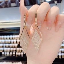 Sterling Silver Geometric Diamond Stud Earrings Women's Jewelry Elegant