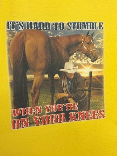 It’s Hard To Stumble Cowboy Horse T-Shirt Mens Yellow XL Vintage Christ Religion