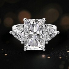 Lab Grown Radiant Cut 5.70 Ct 3 Stone 14k White Gold Diamond Wedding Women Ring