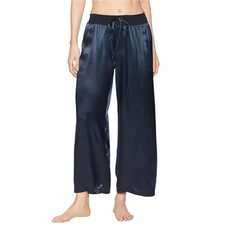 Pj Harlow Jolie Capri Satin Ankle Pants Sz L Loose Relaxed Fit Navy Blue Pajama