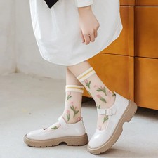 Summer Girls Jk Ultra-thin Cotton Casual Sheer Socks Ins Fashion Flower Painting
