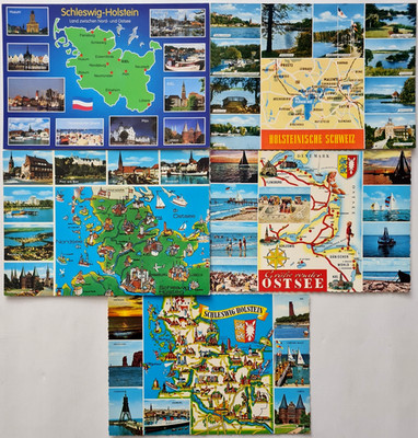 Postkarten Lot 5 x Landkarten AK DEUTSCHLAND Region SCHLESWIG-HOLSTEIN Map Cards