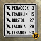Concord New Hampshire mileage highway road sign Lebanon Laconia Bristol 12x12