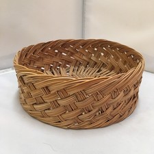 Wicker Basket Decor 8.5in Brown Round Woven Split Wood Handcrafted Cottagecore