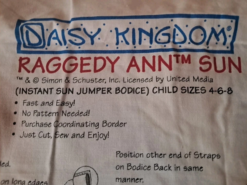Daisy Kingdom Raggedy Ann Sun Jumper Bodice  Cut Out DIY Pattern Size 4-6-8 - Image 2 of 4