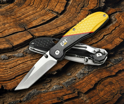 Caterpillar Linerlock Folding Knife 3'' 7Cr17MoV Steel Tanto Blade G10 Handle