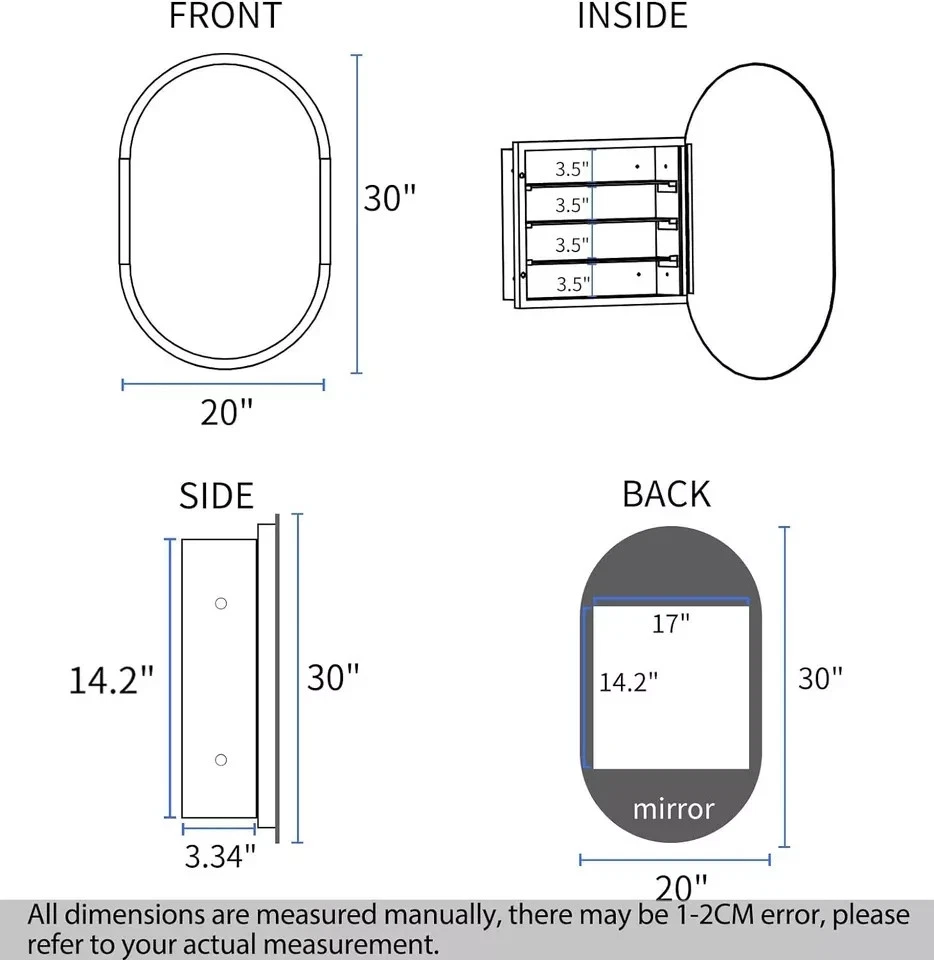 HESONTH Botiquín Ovalado con Espejo, Hueco o Baño Montado en Superficie... Foto 3 de 4