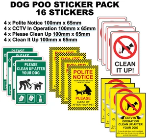 Dog Poo Clean Up After Your Dog CCTV - 16 x Self Adhesive Stickers Pack