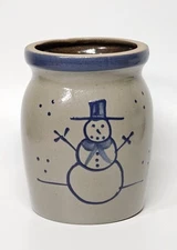 BBP Salt Glazed Pottery Crock/Jar Stoneware Snowman Design