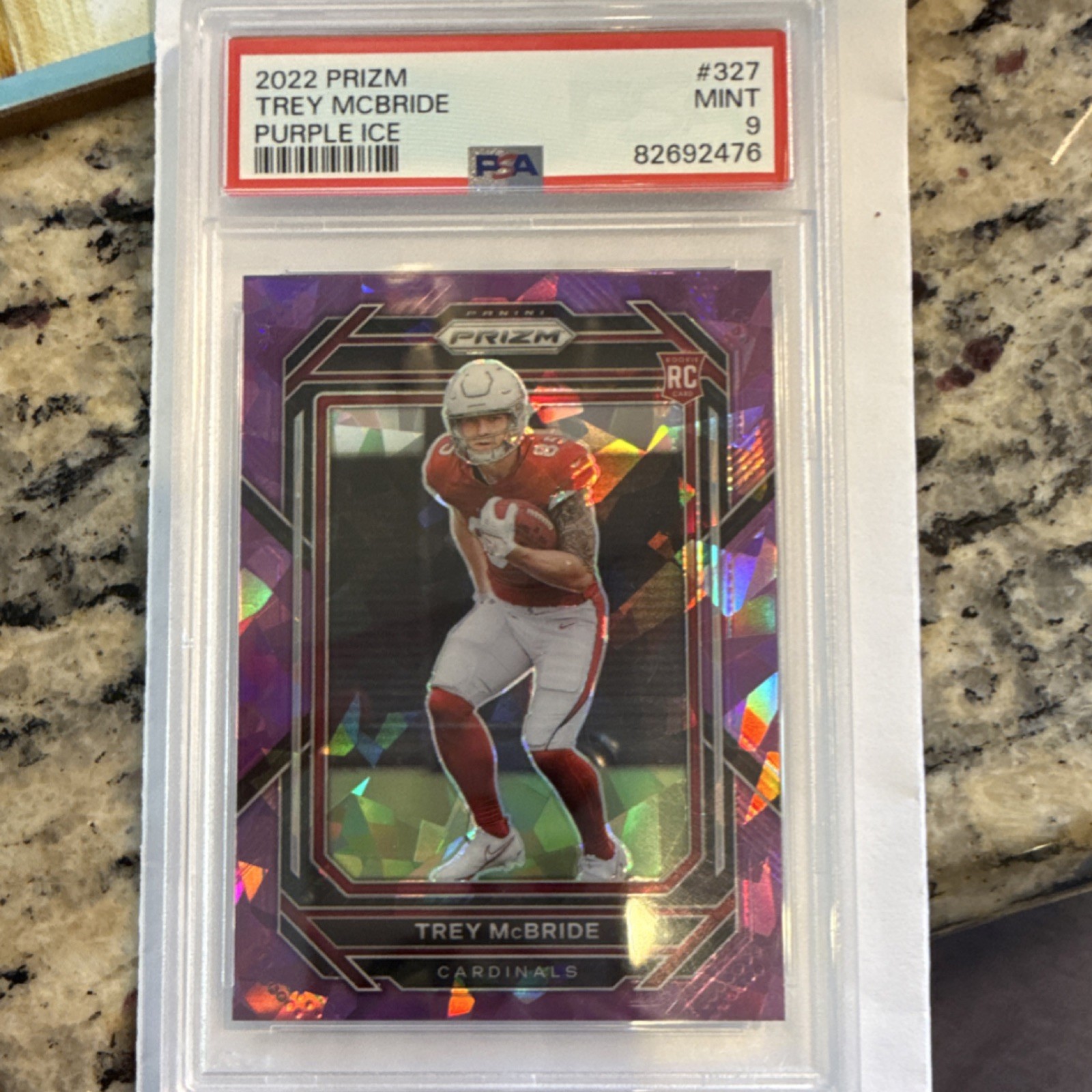 2022 Panini Prizm Trey McBride #327 Purple Ice Prizm Rookie 205/225 PSA 9