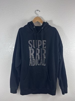 Super Radical Hoodie Mens XL Black Rhinestone Spellout Streetwear Y2K Pullover