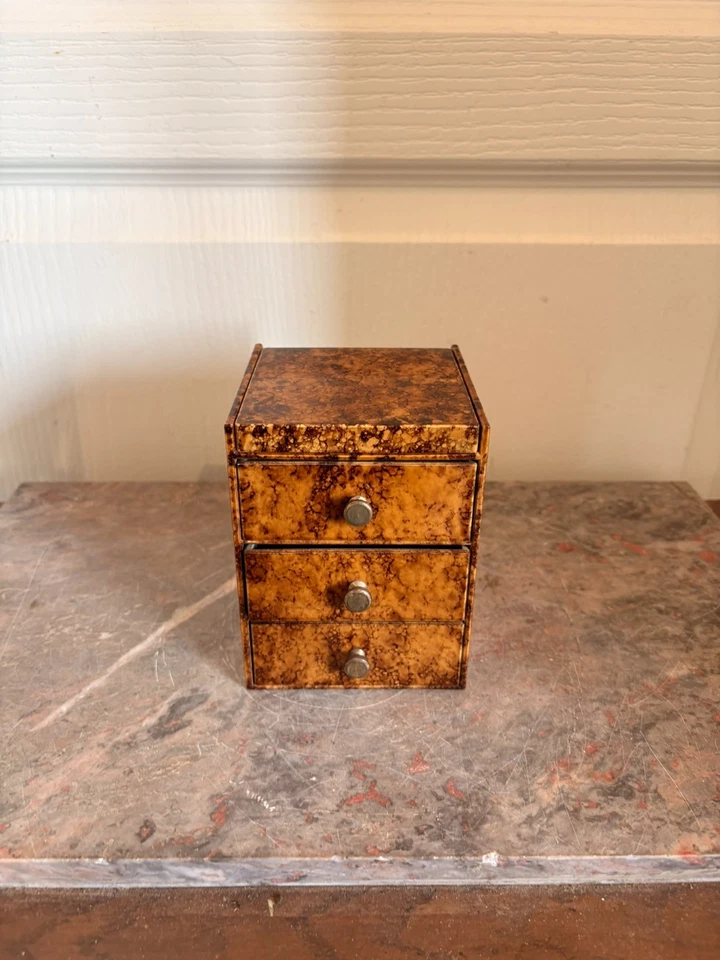 Ancien Boîte Bijoux Vintage JAPON Marron 3 tiroirs Miroirs - Photo 2/4