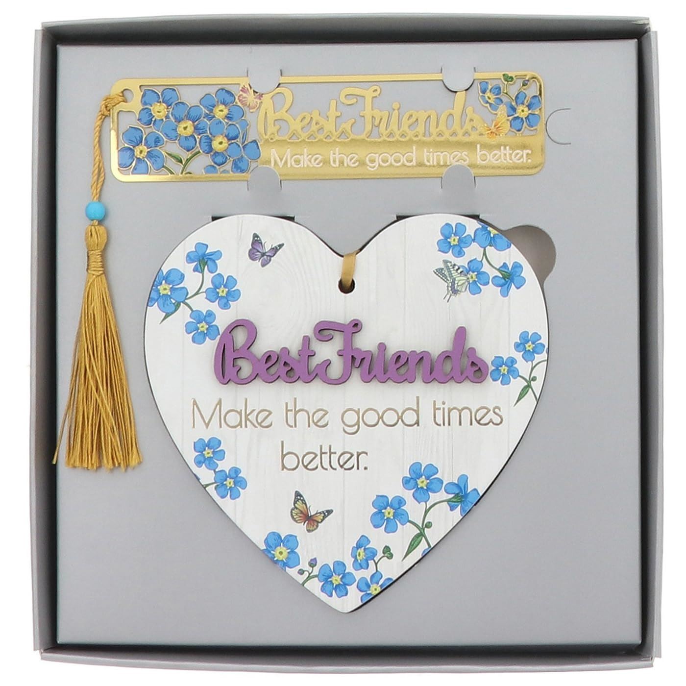 Shudehill Giftware Best Friends Heart Plaque Bookmark Blue Floral Gift Set