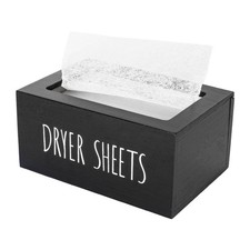 Laundry Dryer Sheet Container Wood Detergent Dispenser Holder, Black