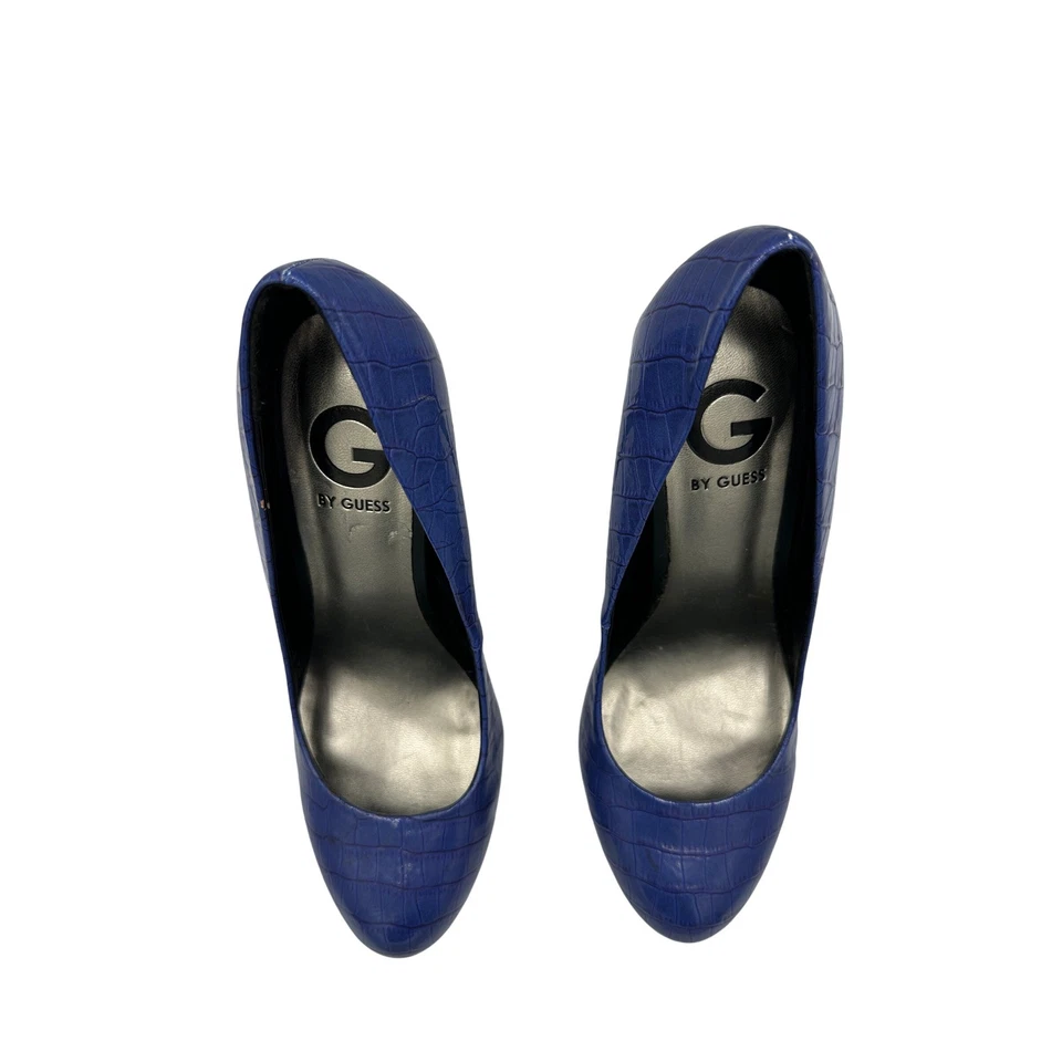 Bombas de salto plataforma femininas G by Guess azul crocodilo biqueira pontiaguda em relevo 8M - Imagem 3 de 4