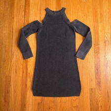 Rag & Bone Sweater Dress Sz M Gray Dana Cold Shoulder Shaker Stitch Long Sleeve