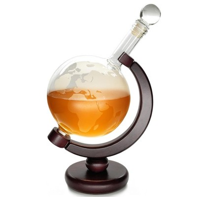 Lily's Home World Globe Whiskey Decanter with Dark Finished Wood Stand and Ba...