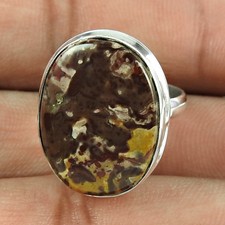 925 Sterling Silver Oval Natural Turritella Agate Daughter Cocktail Ring US 6