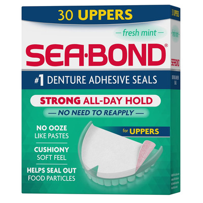 Secure Denture Adhesive Seals, Fresh Mint Uppers, Zinc-Free, All-Day-Hold, Mess-