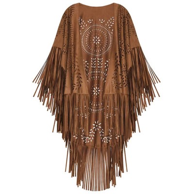 Wildleder Quaste Poncho Damen Fransen Schal Cape Boho Western Sommer Halstuch Festiva