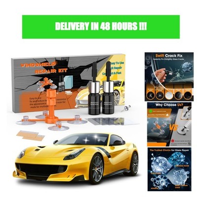 Windshield Chip Repair Kit, Car Glass Crack Repair with Suction Cup, 2 Pack