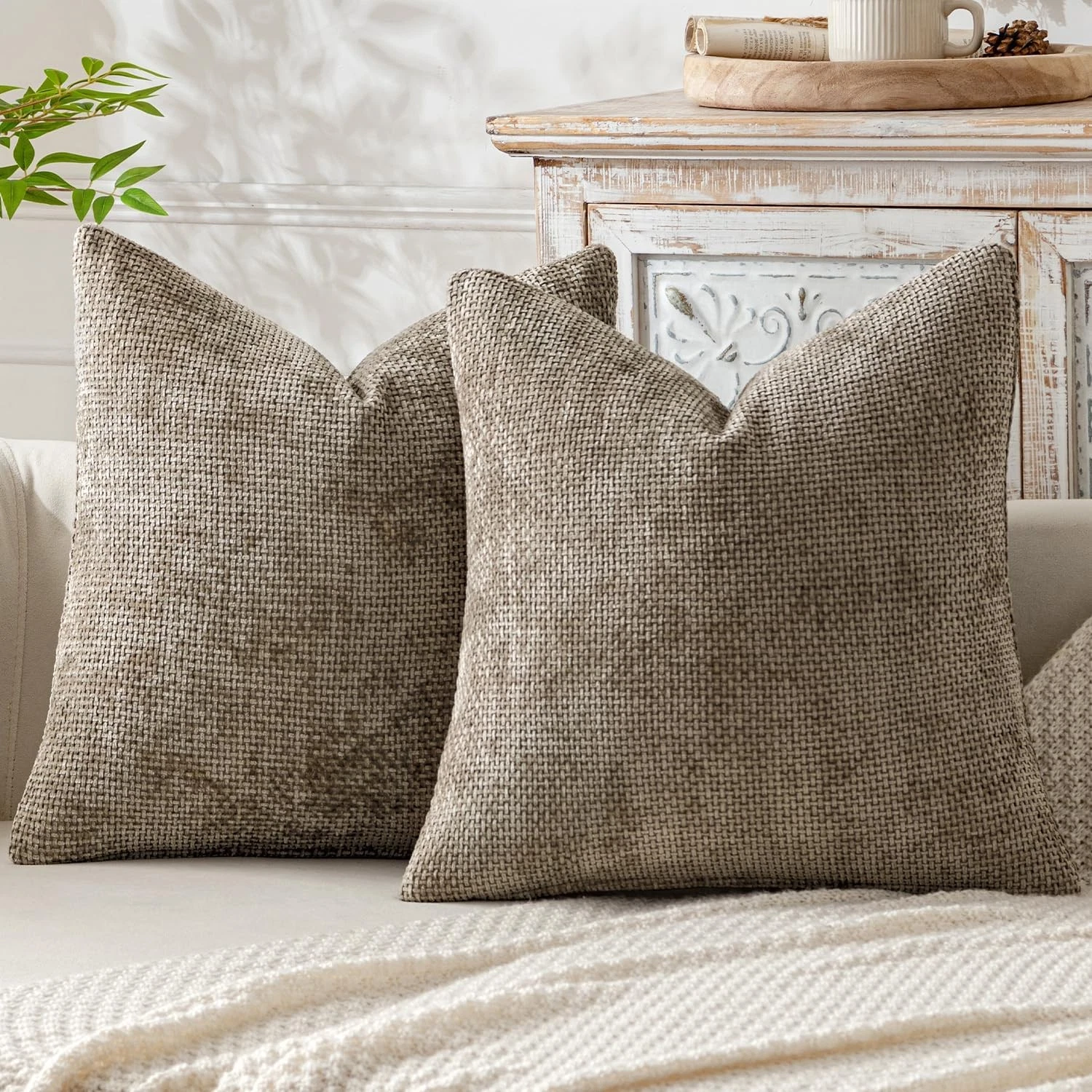 MIULEE Pack of 2 Couch Throw Pillow Covers 18x18 18 x 18 (Pack 2), Khaki