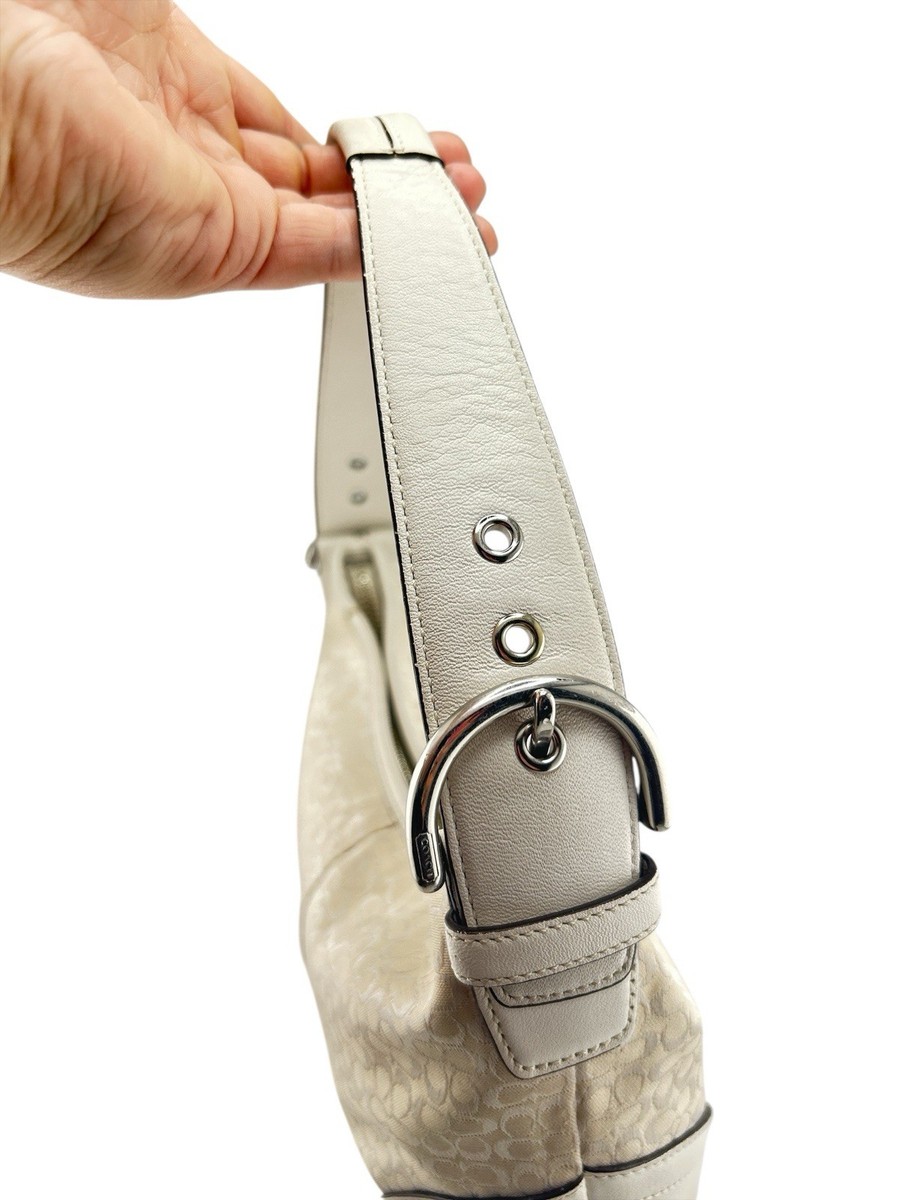 Vintage COACH 6351 Shoulder Baguette Bag White Signature Canvas