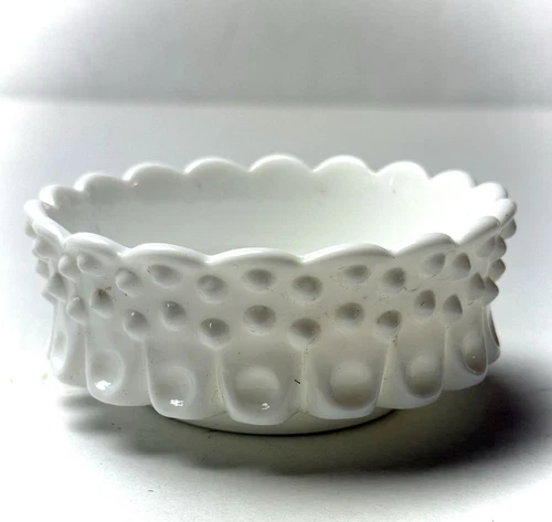 Vintage Fenton  Milk Glass Hobnail Scalloped Edge Candle Holder Bowl