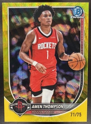 2025-26 Bowman Amen Thompson #BCV-134 Chrome Yellow Refractor 71/75 Rockets