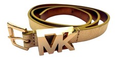 MICHAEL KORS MK Logo Buckle Gold Metallic Bronze Belt Large L 552394 NWOT E