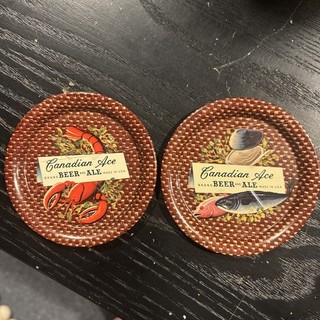 Two Canadian Ace Beer Metal Tip Tray/ Coaster