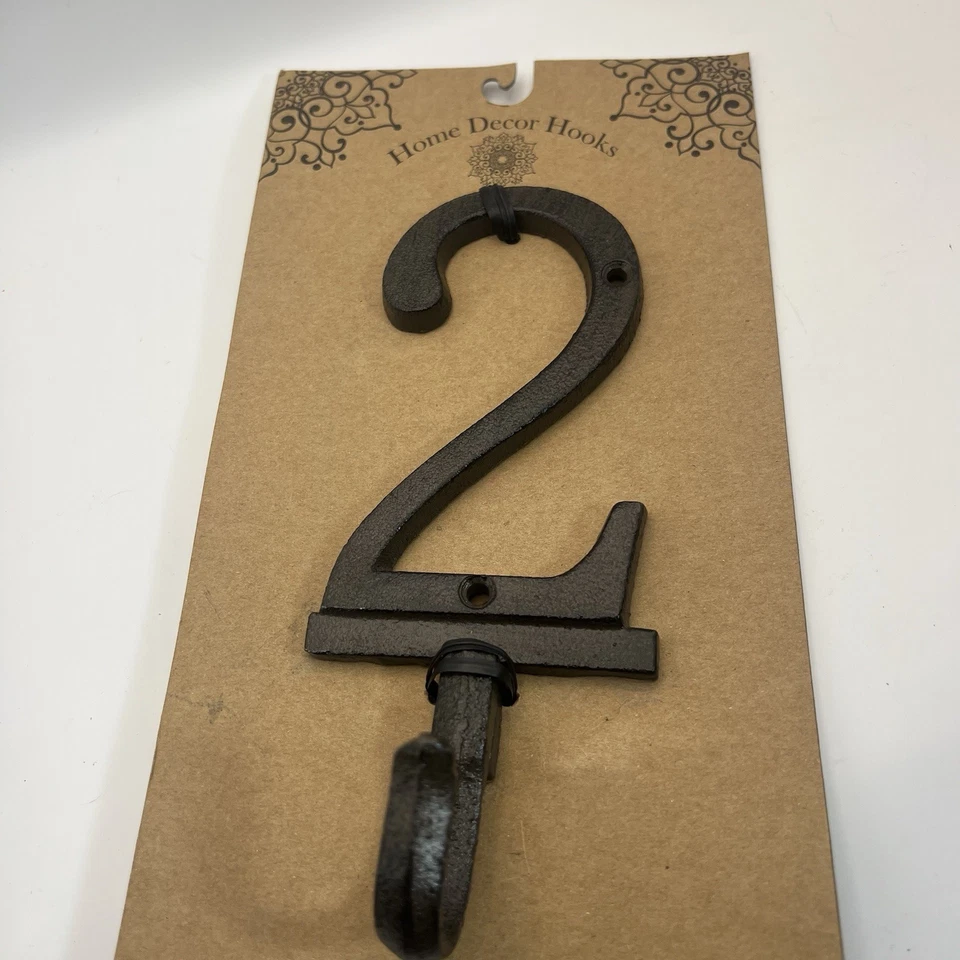 Handcrafted Decor Rustic Cast Iron Number 2 With Hook - Image 2 of 2