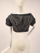 GOTHIC MID 19TH C 1850  S HAND SEWN BLACK SILK TAFFETA BODICE W PUFF SLEEVES 