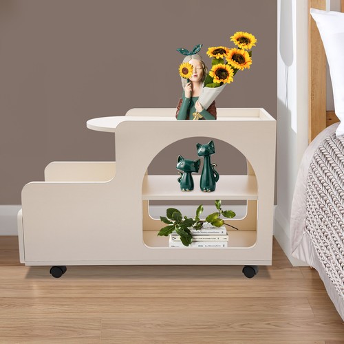 Rolling Cart Storage Organizer, 3-Tier Mobile Trolley Sofa Side Table w/ Wheels