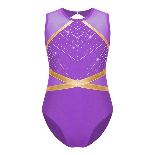 Kids Girls Leotard Tank Bodysuit Gymnastics Jumpsuit Shiny Activewear Workout - Picture 42 of 75