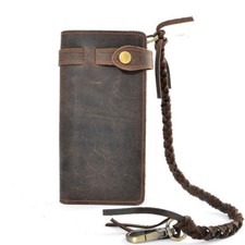 Rswsp Vintage Men's Leather Card Holder Long Chain Trucker Wallet Biker Billfold