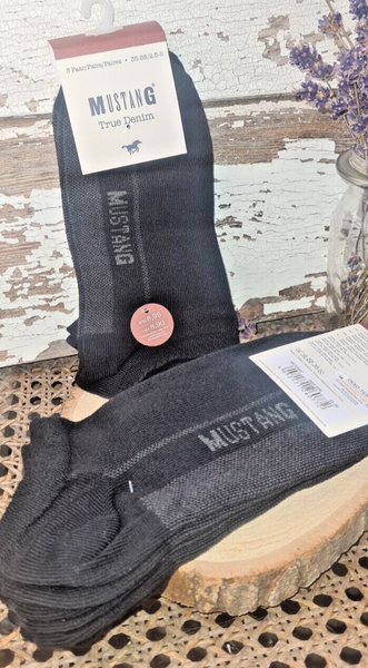 3 Paar Mustang True Denim Socken Schwarz Grau Gr. 35-38 Set SöCkchen DüNn Sommer-image
